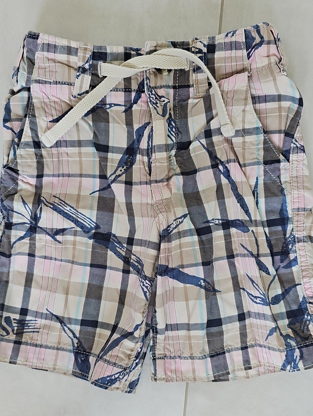 Baby Gap Botanical Plaid Motif Shorts - Navy, Beige & Pink Boys Sz 2T
